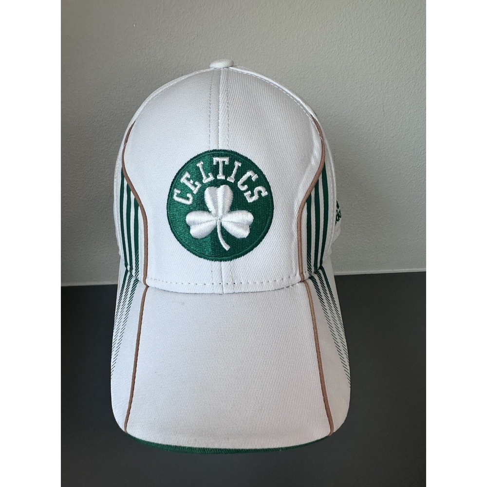 White Boston Celtics Hat Cap Fitted Mens OSFM  NBA Adidas Modern Active Wear - Picture 15 of 15